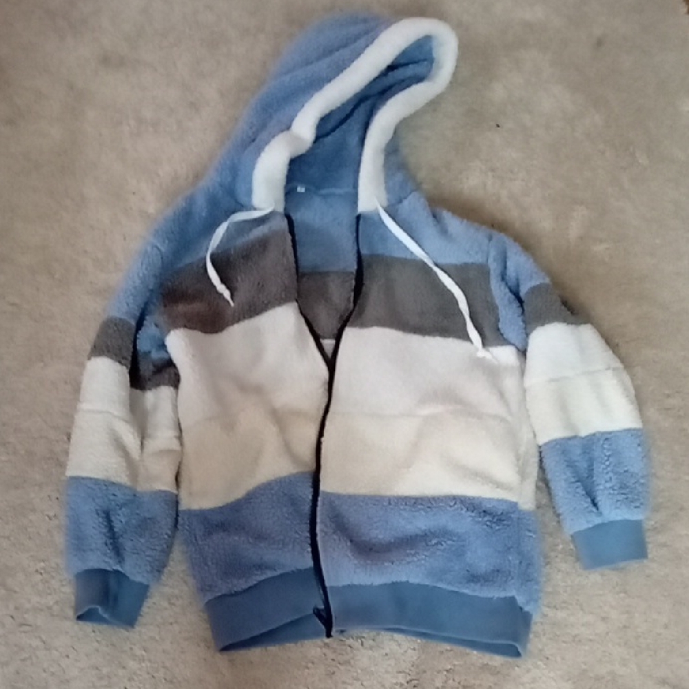 3 for $12--Blue and Gray Striped Hoodie with Full-Length Zipper